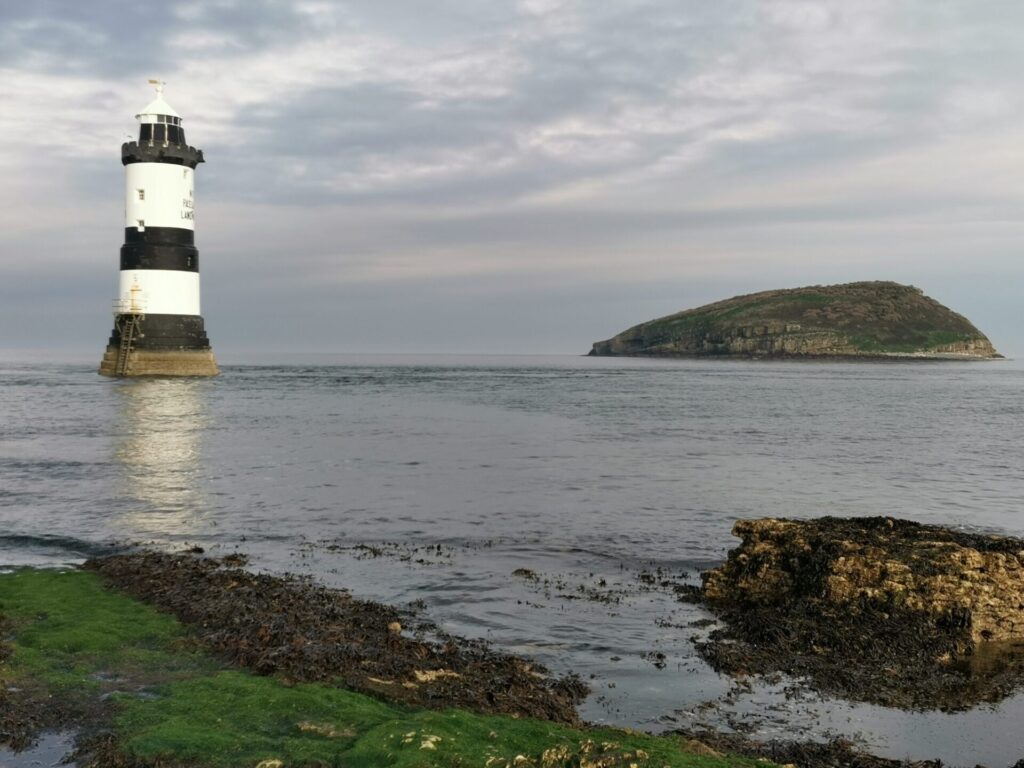 Puffin Island or Ynys Seiriol, Anglesey, and lighthouse